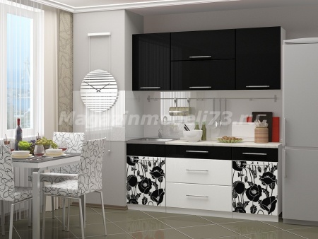 Кухонный Гарнитур Маки Черные Фотопечать МДФ 1,8 м.