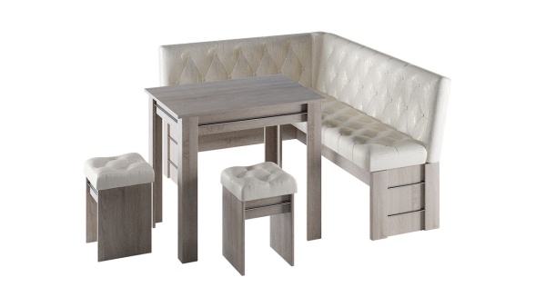 Кухонный уголок «Памела» Дуб Сонома Трюфель/Кожзам Светлый